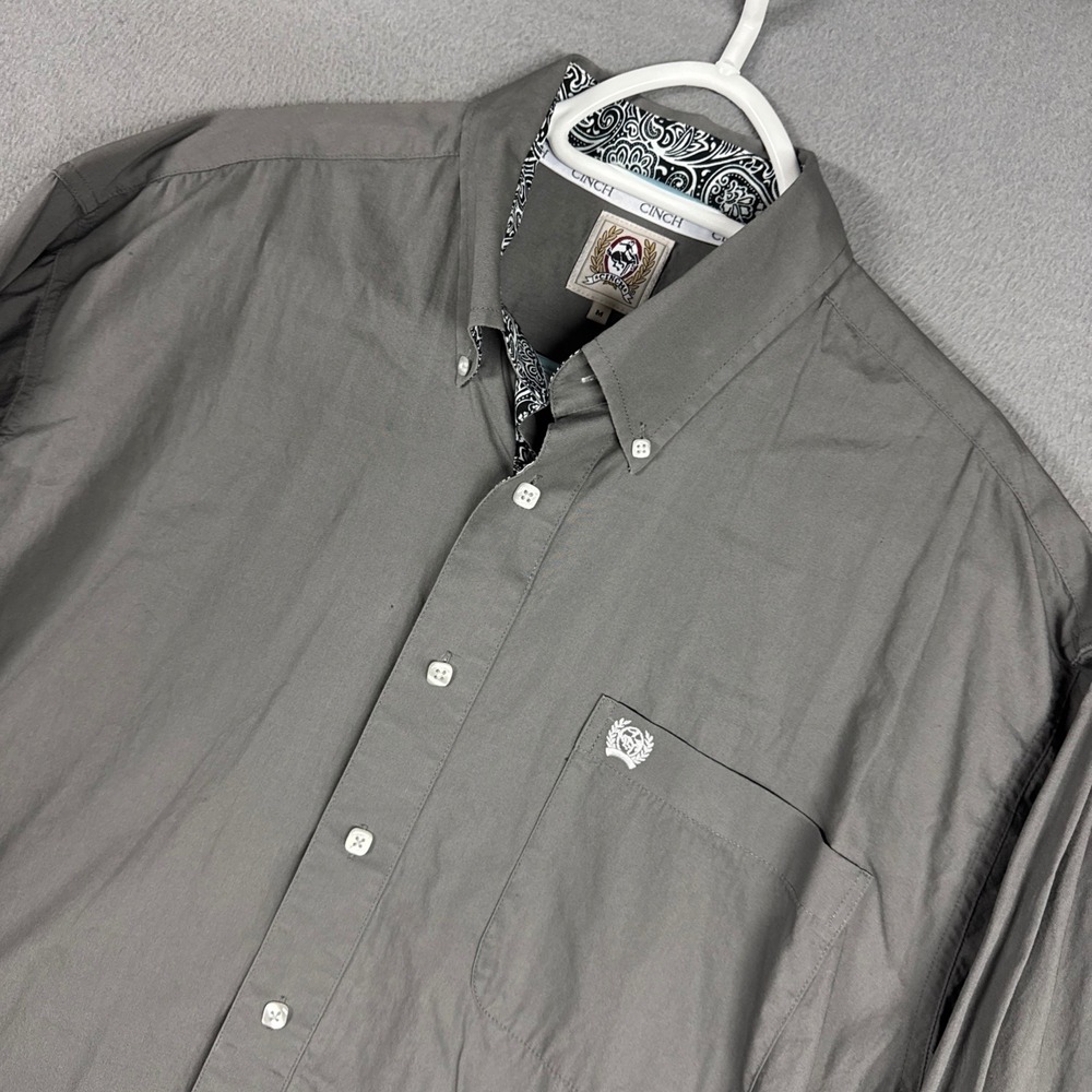 Cinch Shirt Mens Medium Gray Western Paisley Trim Long Sleeve Button Down Cotton